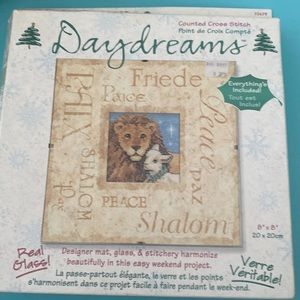 Lion & Lamb Cross stitch with glass frame
